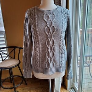 Gray Cable Knit Crewneck Sweater - Women's